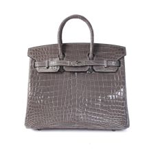 Hermes Birkin 25 in Étain Niloticus Crocodile with Palladium Hardware, front view