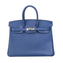 Hermes Birkin 25 in Brighton Blue Swift leather with Palladium Hardware, front view