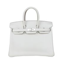 Hermes Birkin 25 in Ice White Swift leather with Palladium Hardware, front view
