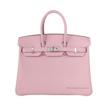 Hermes Birkin 25 in Powder Pink Swift leather with Silver, front view