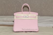 Hermes Birkin 25 in Pink Taurillon Clemence leather with Palladium Hardware, front view