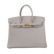 Hermes Birkin 25 in Gris Perle Togo leather with Gold Hardware, front view
