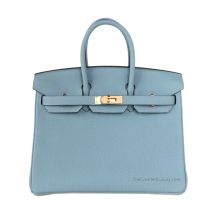 Hermes Birkin 25 in Light Blue Togo leather with Gold Hardware, front view