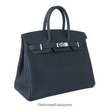 Hermes Birkin 25 in Pine Green Togo leather with Palladium Hardware, front view