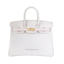Hermes Birkin 25 in White and Rose Lipstick Togo leather with Gold Hardware, front view