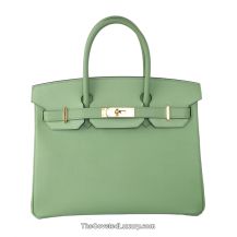 Hermes Birkin 30 in Avocado Green Epsom leather with Gold Hardware, front view