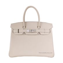 Hermes Birkin 30 in Milky White Epsom leather with Palladium Hardware, front view