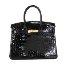 Hermes Birkin 30 in Black Niloticus Crocodile with Gold Hardware, front view