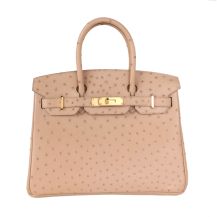 Hermes Birkin 30 Ostrich Nude Beige Gold Hardware, front view