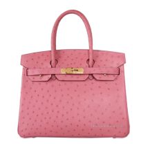 Hermes Birkin 30 in Pink Ostrich with Gold Hardware, front view