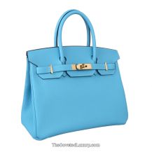 Hermes Birkin 30 in Bleu Du Nord Togo leather with Gold Hardware, front view