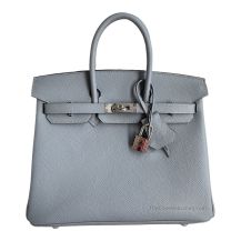 Hermes Birkin 25 in Bleu Brume Epsom leather with Palladium Hardware, front view