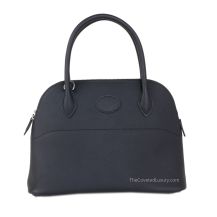 Hermes Bolide 27 in Black Epsom leather with Palladium Hardware, front view