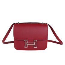 Hermes Constance 18 in Rouge Hermès Epsom leather with Rose Gold Hardware, front view