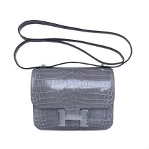 Hermes Constance Mini 18 in Grey Niloticus Crocodile with Palladium Hardware, front view