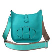 Hermes Evelyne PM 28 in Bleu Paon Togo leather with Palladium Hardware, front view