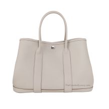 Hermes Garden Party 30 in Glacier White leather with fabric lining with Palladium Hardware, front view