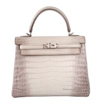 Hermes Kelly 25 in Himalaya crocodile with Palladium Hardware, front view