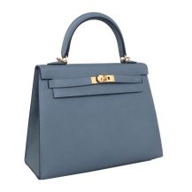 Hermes Kelly 25 in Almond Green Epsom leather with Gold Hardware, front view