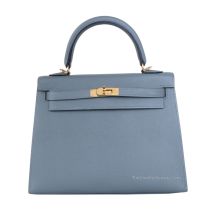 Hermes Kelly 25 in Almond Green Epsom leather with Gold Hardware, front view