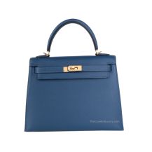 Hermes Kelly 25 in Deep Blue Epsom leather with Gold Hardware, front view