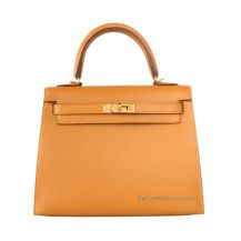 Hermes Kelly 25 in Gold Epsom leather with Gold Hardware, front view