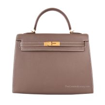 Hermes Kelly 32 in Étoupe Epsom leather with Gold Hardware, front view