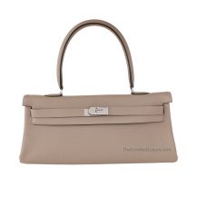 Hermes Kelly 42 in Gris Tourterelle Togo leather with Palladium Hardware, front view