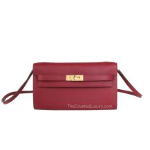Hermes Kelly Classique To Go in Rouge Grenat Epsom leather with Gold Hardware, front view