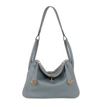 Hermes Lindy 30 in Almond Green Evercolor leather with Gold Hardware, front view