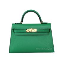Hermes Mini Kelly II 20 in Bambou Chevre leather with Gold Hardware, front view