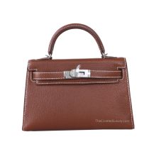 Hermes Mini Kelly II 20 in Brown Chevre leather with Palladium Hardware, front view