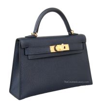 Hermes Mini Kelly II 20 in Bleu Marine Epsom leather with Gold Hardware, front view