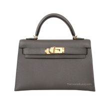 Hermes Mini Kelly II 20 in Étain Epsom leather with Gold Hardware, front view