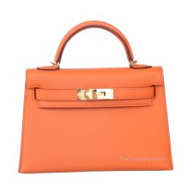 Hermes Mini Kelly II 20 Epsom Leather Orange Gold Hardware