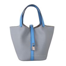 Hermes Picotin 18 in Grey and Bleu Agate Togo leather with Palladium Hardware, front view