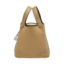 Hermes Picotin Lock 18 Clemence Leather Dune Palladium Hardware