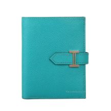 Hermes Short wallet with H clasp in Bleu Paon Epsom leather with Gold Hardware, front view