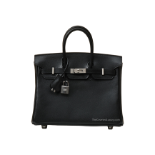 Hermes Birkin 25 Chevre Leather Black Silver Hardware Front View