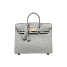 Hermes Birkin 25 Matte Alligator Gris Ciment Gold Hardware Front View
