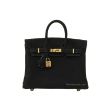 Hermes Birkin 25 Swift Leather and Suede Calfskin Black Gold Hardware Front View
