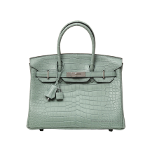 Hermes Birkin 30 Matte Porosus Crocodile Ciel Palladium Hardware Front View