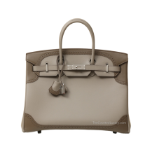 Hermes Birkin 35 Ghillies Swift Leather Argile Etoupe Silver Hardware Front View