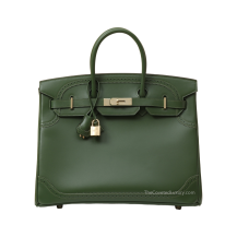 Hermes Birkin 35 Ghillies Tadelakt Leather Vert Olive Pale Gold Hardware Front View