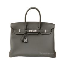 Hermes Birkin 35 Togo Leather Gris Meyer Silver Hardware Front View