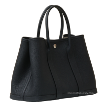 Hermes Garden Party 30 Negonda Leather Bleu Nuit Silver Hardware Angled View