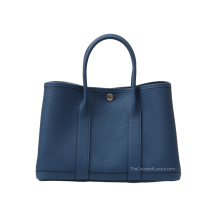 Hermes Garden Party 30 Negonda Leather Bleu Tie Palladium Hardware Front View