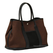 Hermes Garden Party 36 Canvas and Negonda Leather Bai Brun Noir Silver Hardware Front View