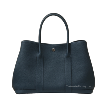 Hermes Garden Party 36 Negonda Leather Bleu de Prusse Palladium Hardware Front View