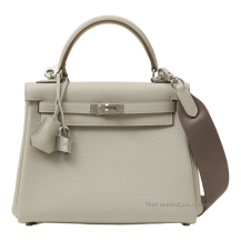 Hermes Kelly 25 Togo Leather Gris Perle Palladium Hardware Front View